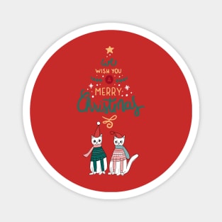 Cute cat couple  wishing merry christmas Magnet